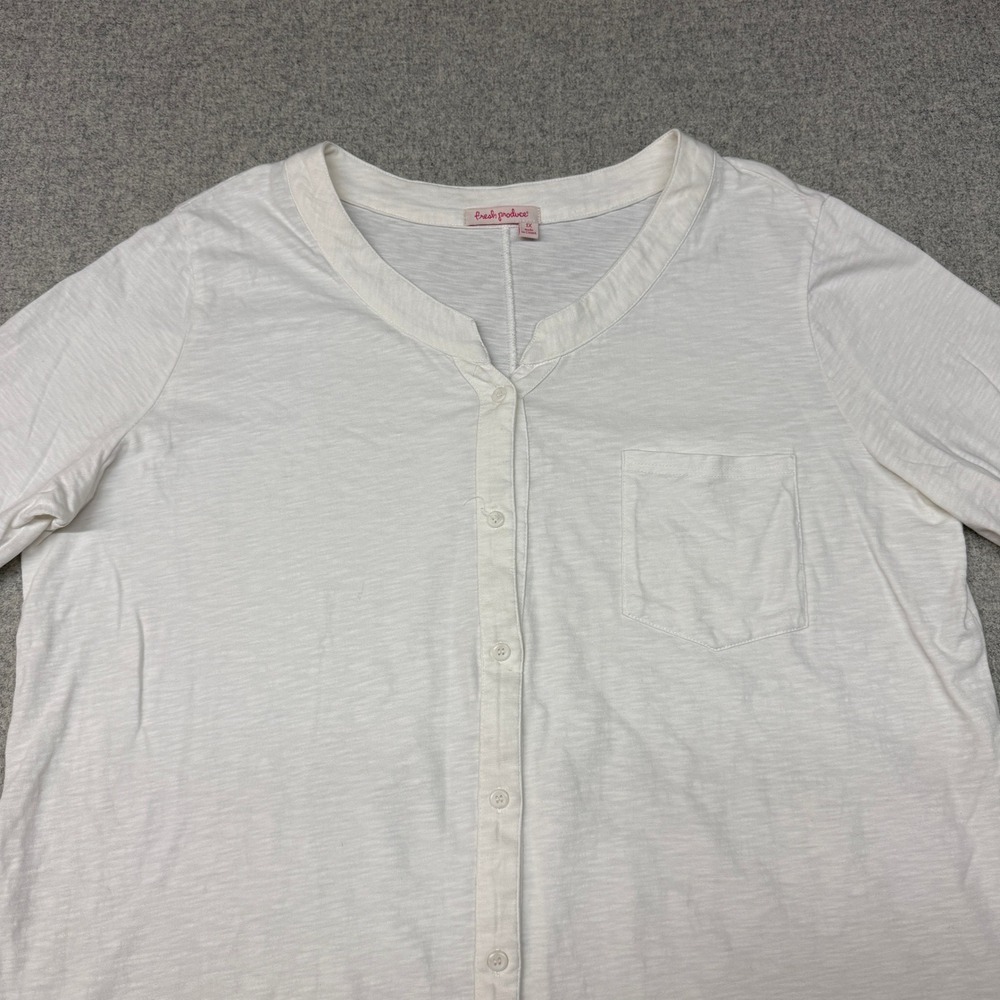 Fresh Produce | Button Up Shirt | 1X | White | Cotton Slub 3/4 Sleeve Pocket Top - Picture 5 of 8